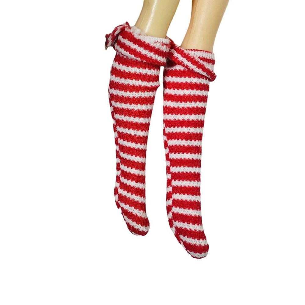 Red White Knee-High Boot Socks Barbie Doll Vintage No Doll - Picture 5 of 6